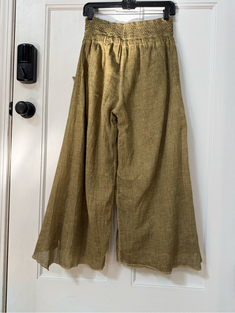 Boho Cotton/Gauzy Blend Olive Wide-Leg Pants - Picture 5 of 9